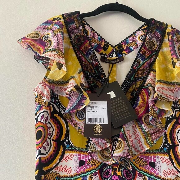 ROBERTO CAVALLI yellow pattern short sleeve mini dress - Picture 4 of 9